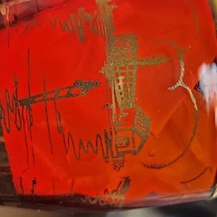 Lot of 5 Red Glass Cordial Tumbler Ruby Red Venetian Landscape Scenes Barware