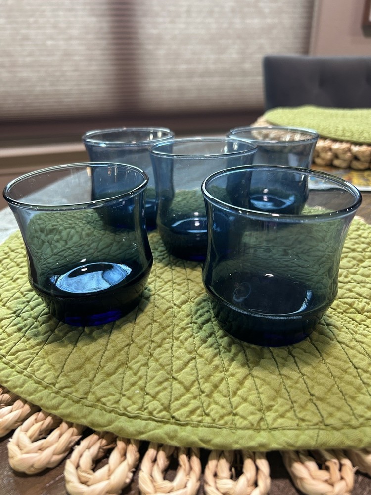 Vintage Libbey Glass Juice Tumblers SET OF 5 Apollo Blue 3 1/8″ Tall Holds 5 oz