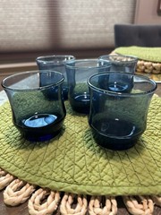 Vintage Libbey Glass Juice Tumblers SET OF 5 Apollo Blue 3 1/8″ Tall Holds 5 oz
