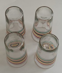 4 Vintage Striped Paneled Bands Juice/bar Glasses 4 Oz – 3.75” Rare Size NICE
