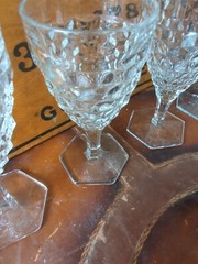 Antique Glasses Fostoria American Hex Foot Water Wine Goblets Set 4