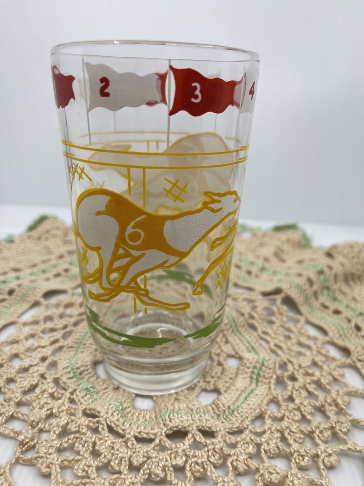 Vtg Boscul Velvet Peanut Butter Greyhound Racing #6 Drinking Glass Tumbler Dogs
