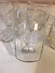 Set of 6 Vintage Grape design Etched Swig Glasses, Thin Beveled Glass, 3 1/4″
