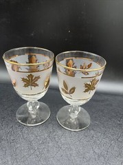FOUR Libbey GOLDEN FOLIAGE 5.5″ Stemmed Goblet Mad Men MCM VTG Oak Gold Leaf