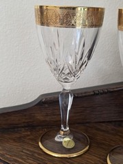 7.5″ Vintage Clear Crystal 24K Gold Design Band Wine Glass Goblet Murano Italy