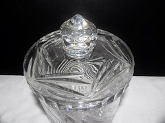 VTG Lead Crystal Biscuit Cookie Jar Container Cut Fern Palm Leaf Pattern Lidded