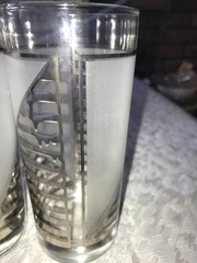 Set of 5 CULVER SIlver SHIP’S SAIL Frosted CLOUDS Striped 16oz Highball TUMBLER