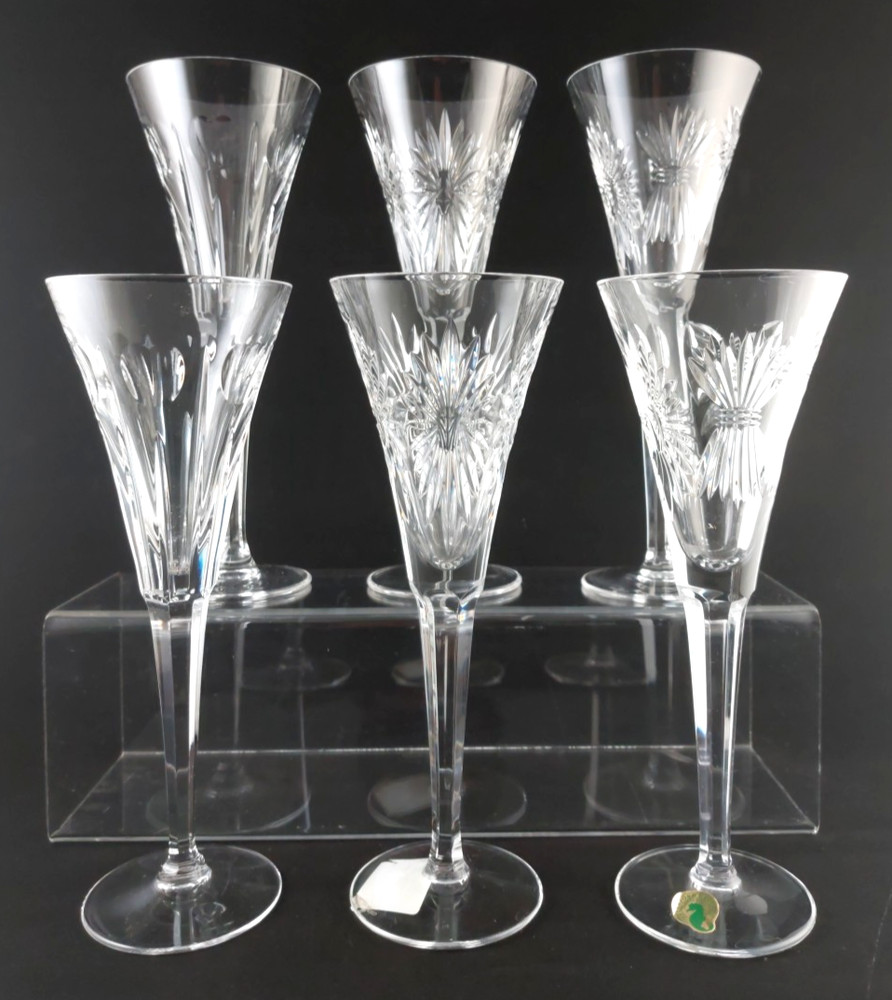 Vintage 6 Millennium Series Waterford Champaign Flutes, Health Love Continental
