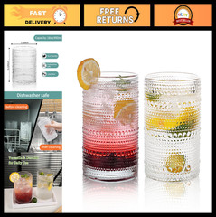 Vintage Hobnail Drinking Glasses Set of 2 – 16 Oz Embossed Tumblers for Cocktail