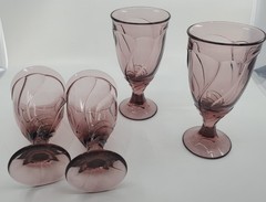 Vintage Noritake Sweet Swirl Amethyst Goblet●Iced Tea Glasses 7.25in●4 Piece Set