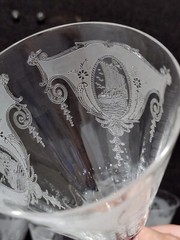 SET OF 4- RARE- Tiffin Clear Etched ISABELLA Sailing Ship 7.5″ Water Glasses