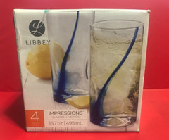 Libbey Cobalt Blue Ribbon Impressions on the Rocks Drinking Glasses 8 each Boxed