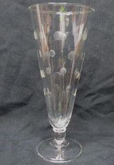 8 MCM clear glass etched polka dots pilsner beer footed 7 5/8″ high tumblers