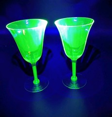 VTG Pair of 1930s Tiffin Franciscan Uranium Water Goblet Glass Blue Green *Read*