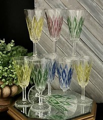 Vintage VMC Reims Glasses 9 Fluted Champagne / 5 Cordial Glasses MCM – 14 Pcs