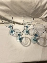 4 VTG Mexican Glasses Baby Blue Wine or Water Goblets 10 oz. Hand Blown 10”Tall