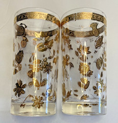 Set of 2 VINTAGE MCM CULVER Gold Chantilly 5-5/8″ 10 oz. Flat Tumblers EUC