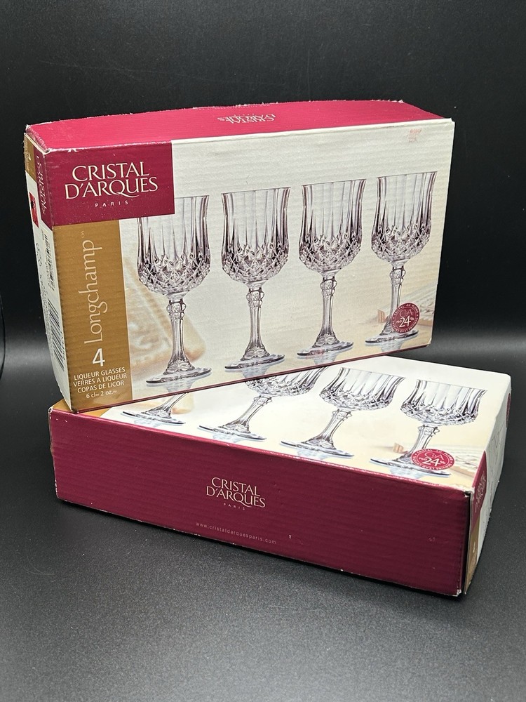 Vintage 2 Sets Of 4 Cristal D’Arques Longchamp 2 oz Cordial Glasses w/orig Boxes