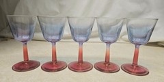 Vintage Blue And Pink Stemmed Cotton Candy, Rose & Blue Wine Glasses 5 3/8″ EUC