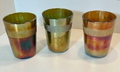 3 Vintage Fenton Carival Glass Hand Painted Enameled Iris Tumblers