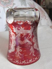 Bohemian Ruby Glass Beaker~Deer & Stag~ Concave Base, Thick Crystal, c.1880