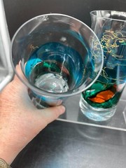 2 STIF Romania Hand Painted Hand Blown Flared Rim Glasses
