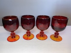 4 Vintage Ruby Red Amberina Imperial Glass Water Goblets 6” MCM Thick N Heavy