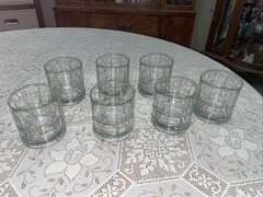 Vintage MCM Set 7 Anchor Hocking 10oz Clear Cut Tartan Scotch On Rocks Glasses