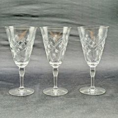 3 Etched Atomic Starburst Diamond Optic Wine Glasses – 7 1/8″ H MCM Excellent