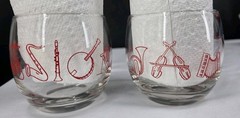 Vintage MCM Rocks Glasses «Jam Session» Musical Instrument Jazz Barware Set Of 2