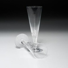 Lot of (4) Hand Cut Blown Ridged Crystal Clear Flared Glass Champagne Flutes 7″h