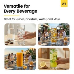 NEW 12oz Highball Glasses Set of 6 Lead-Free Crystal Cocktail Glassware