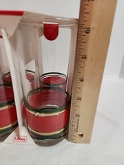 Vintage Libbey Holiday Stripes Cooler Glasses Red Green Gold Tumbler 15oz 6.25″