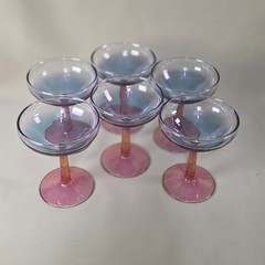 Estelle Colored Glass Set 6 Champagne Coupe Glasses Amethyst Cranberry