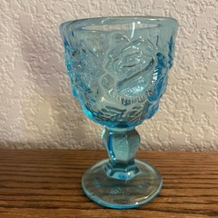 Madonna Inn Light Blue 5” Glass Goblet Wild Rose