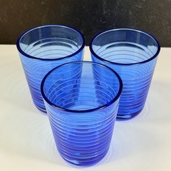 Set 3 Conga Flat Tumbler Villeroy Boch 8 Oz BLUE Embossed White Rings 4 1/8″ HTF