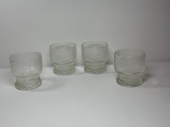 Vintage Krosno Poland Bark Textured Ice Glass Footed Tumblers Set of 4 MCM