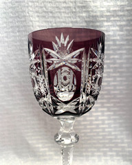 KLOKOTSCHNIK WINE GLASS «PARIS» AMETHYST PURPLE CUT TO CLEAR CRYSTAL BOHEMIAN