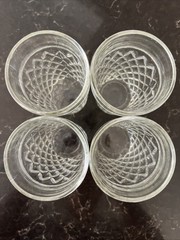 Set Of (4) Vintage Clear Quilted Diamond Point Glass Tumblers 6”
