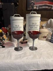 SET OF 2 VINTAGE NEW MARTINSVILLE RUBY RED RIBBED & CHROME STEM MARTINI GLASSES