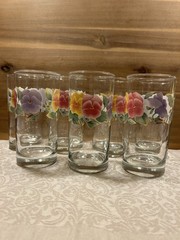 Corelle 7 Crisa Summer Blush Pansey 16oz Drinking Glasses Excellent