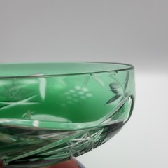 BOHEMIAN CRYSTAL CHAMPAGNE/SHERBET GREEN CUT TO CLEAR GRAPE LEAF PATTERN