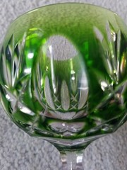 Emerald Green Nachtmann? Panel Fan Cut to Clear Crystal Wine Hock Goblet 7.5″