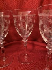 BRYCE 758-7-3/4″ WATER~WINE GOBLETS~GLASSES~FLORAL ETCH~V EXC COND Set 6 RARE