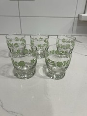 Pyrex Style Green Gooseberry Ivy & Berry Juice Glasses-5 Excellent!