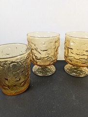 Vintage Anchor Hocking Honey Gold Lido Milano Rocks Glasses Footed MCM Bumpy