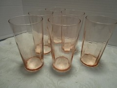 Vintage Depression Pink Glass Panel Ribbed Optic 6 Tumbler Set 5.25″ T 1930s