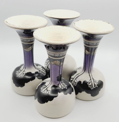 Antique Art Deco Style Stoneware Wine Goblets, Hand Made & Hand Painted