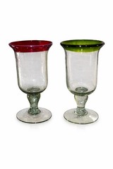 2- Vintage 1 Source Inc Hand-blown Ruby Red & Green Rimmed Glassware Goblets