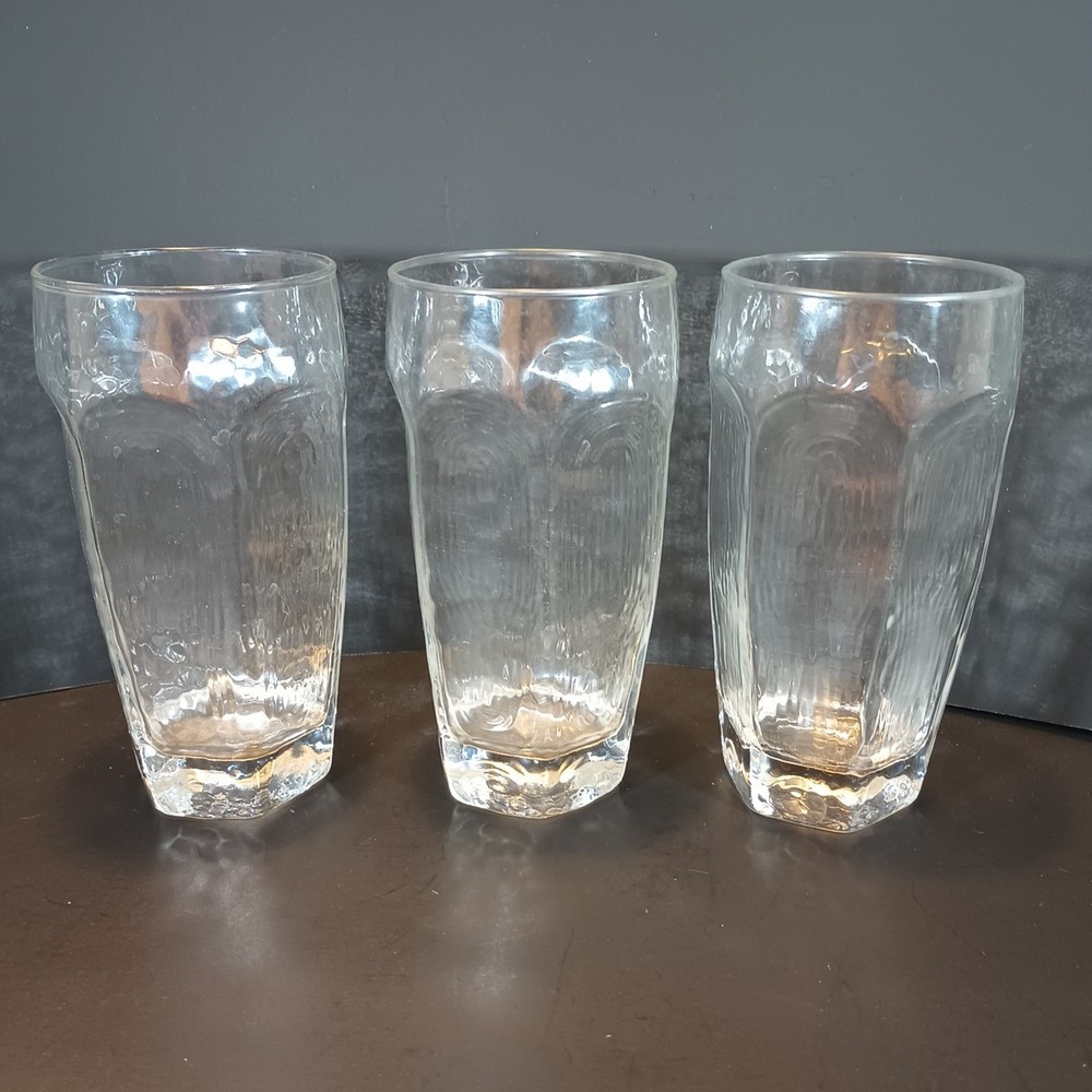 Libbey Chivalry Clear 3 Flat Ice Tea Tumblers Barware 16 oz 6.25″